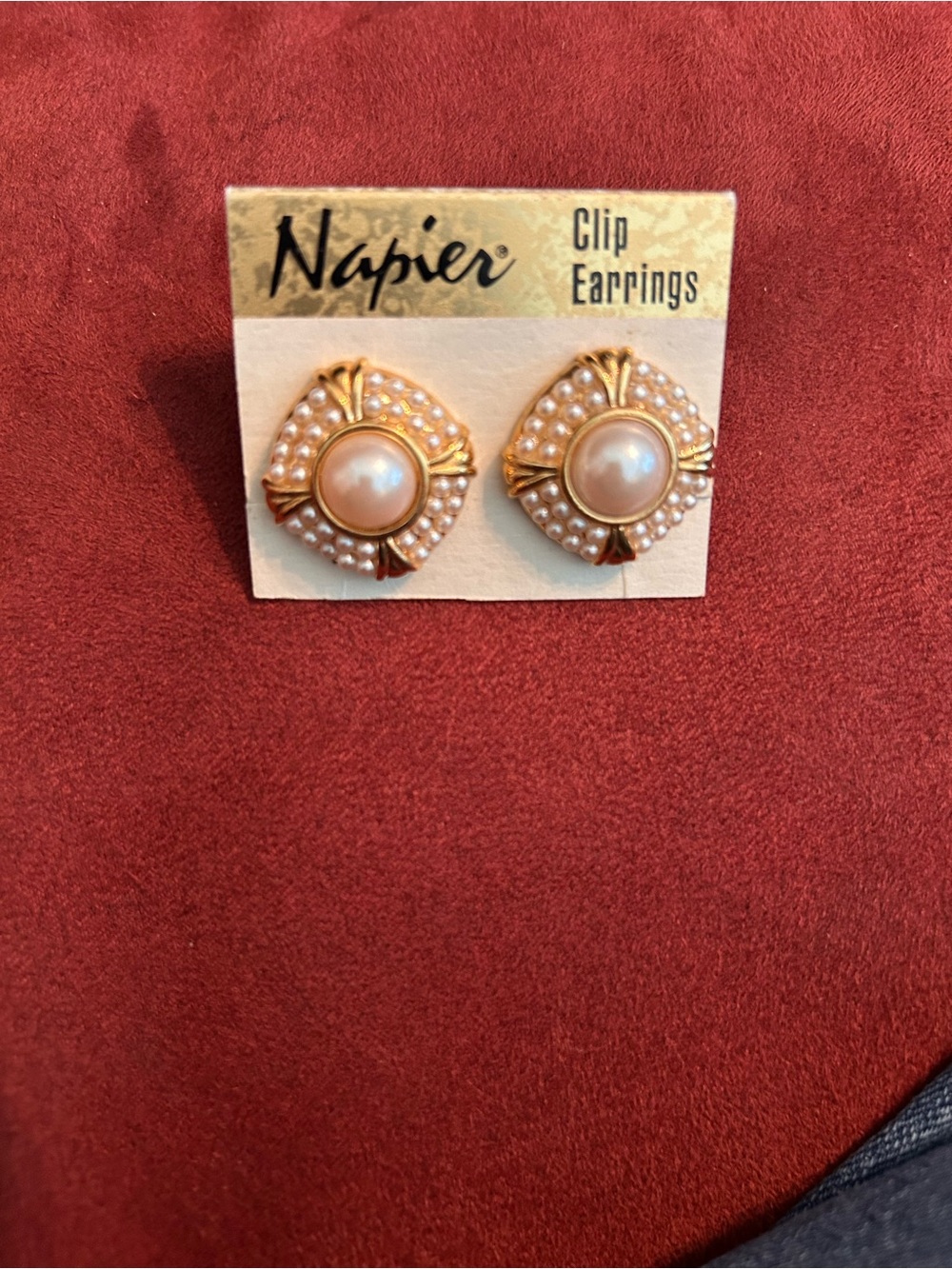 Napier Gold and Pearl Faux-Pearl Cluster Clip Earrings